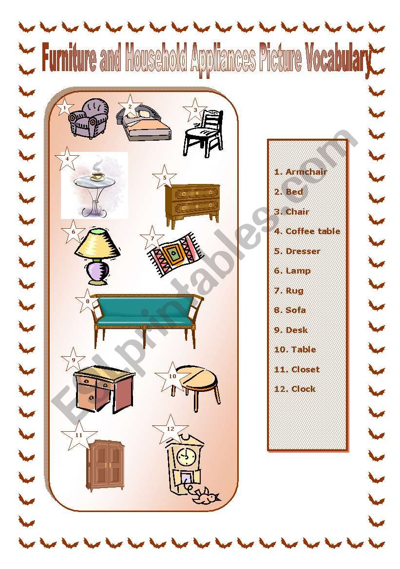 Furniture and Household Appliances Picture Vocabulary