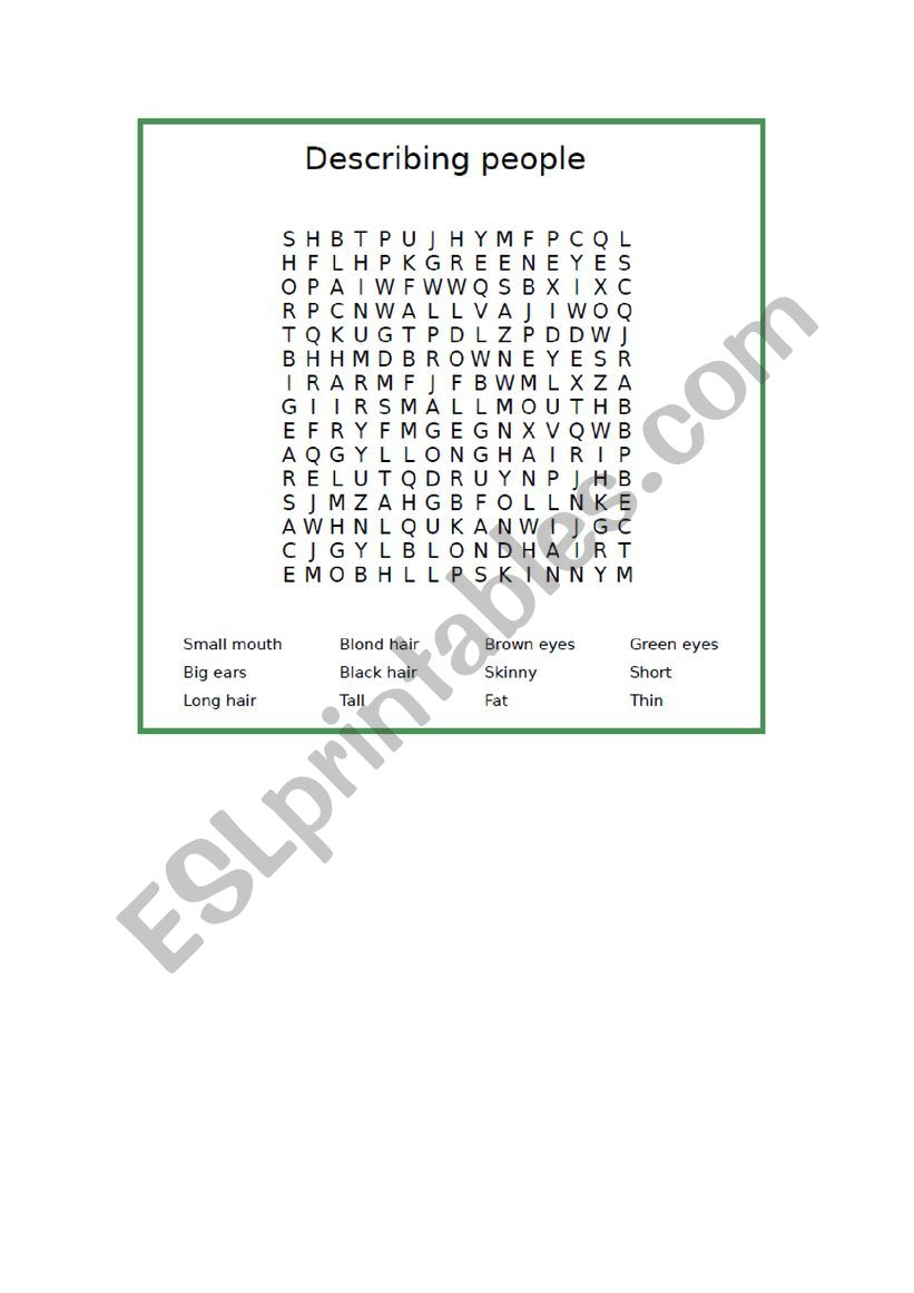 Describing Peolple - Word Search