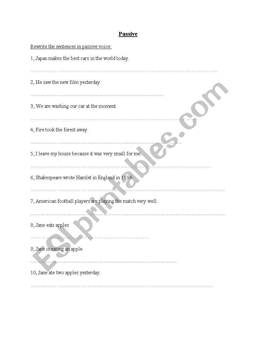 Passive transformations worksheet