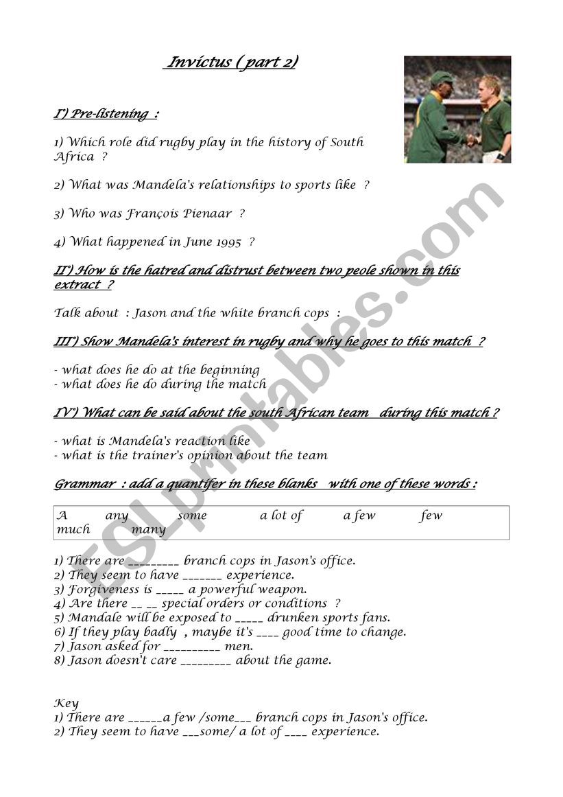 Invictus ( film part 2) worksheet