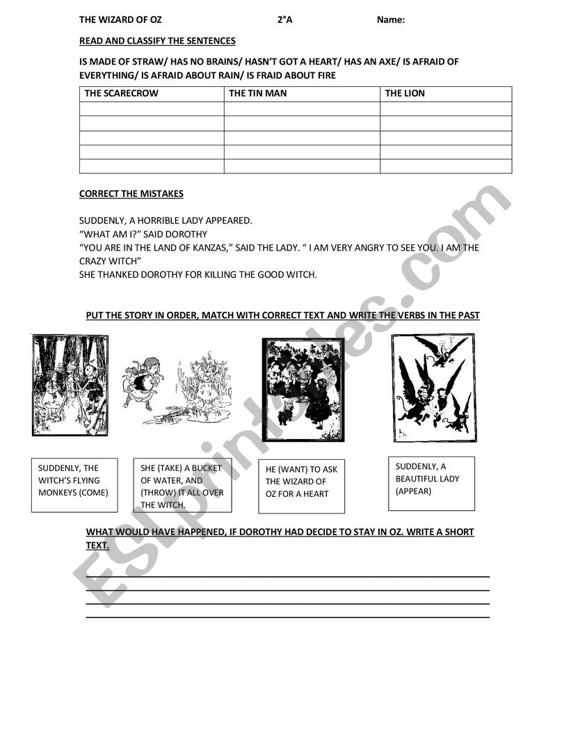 The wizard of Oz worksheet