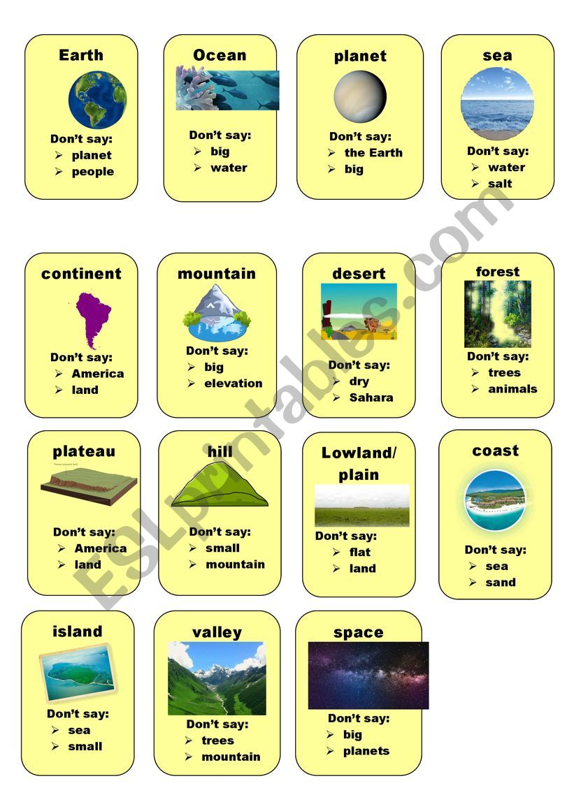Geography Taboo Cards worksheet