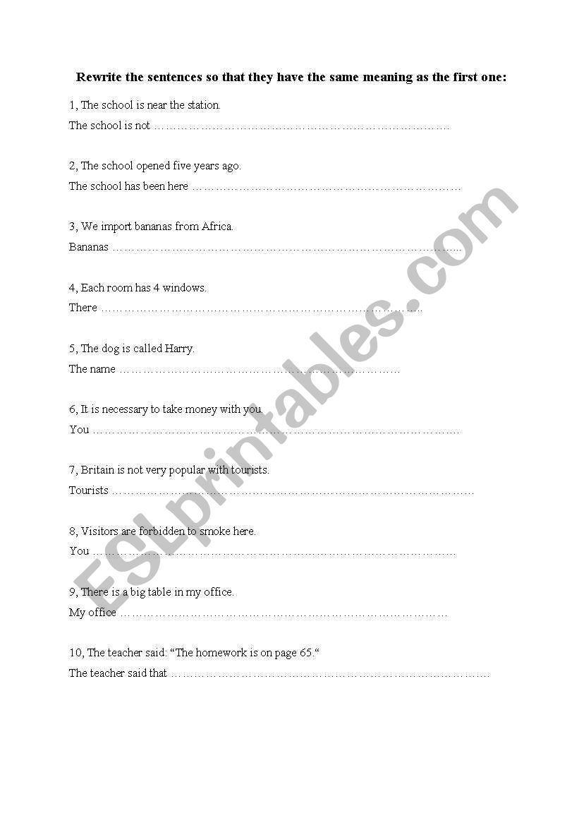 Sentence changing worksheet