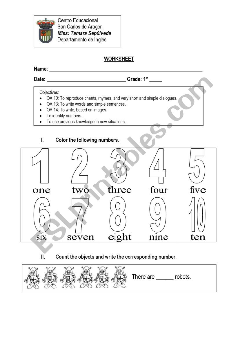 Numbers worksheet