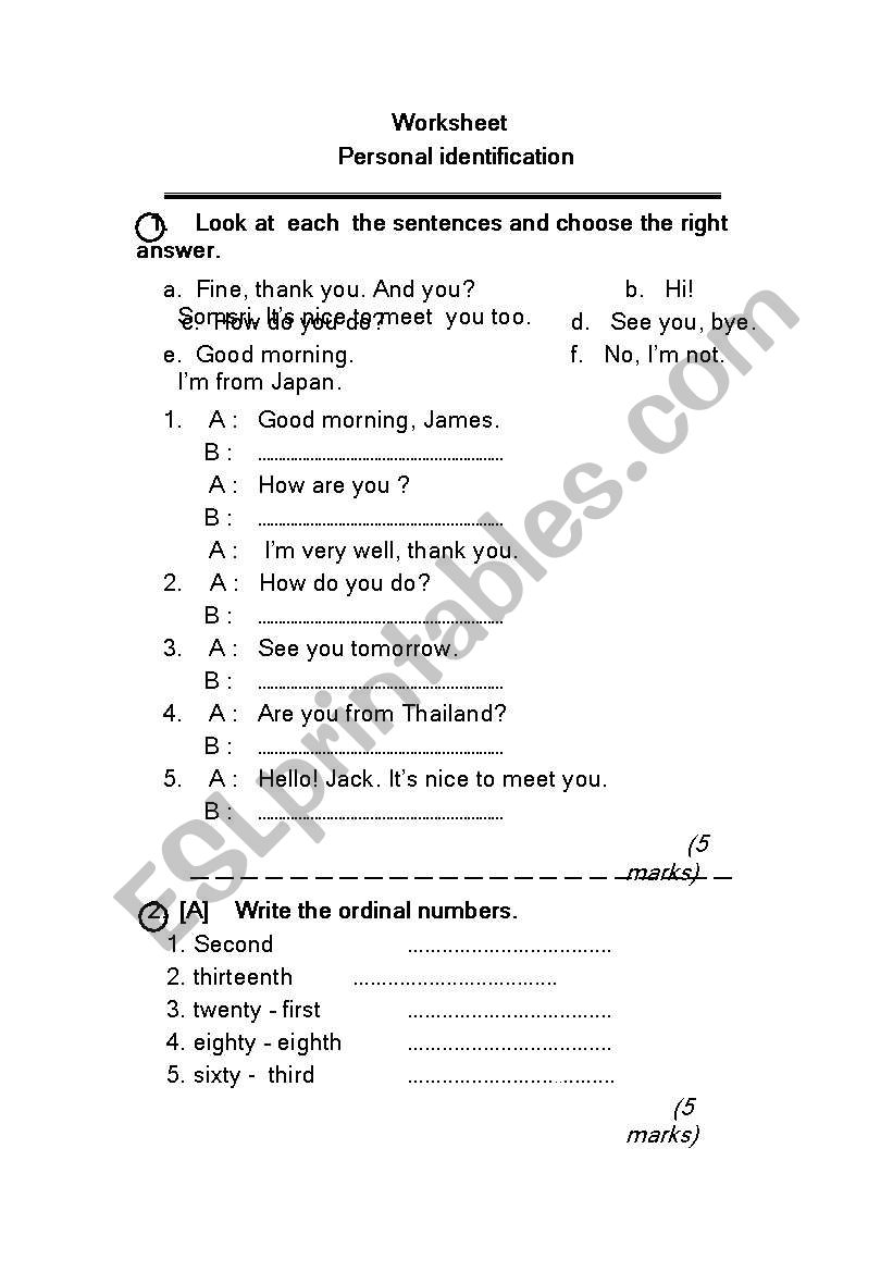 Personal identification worksheet