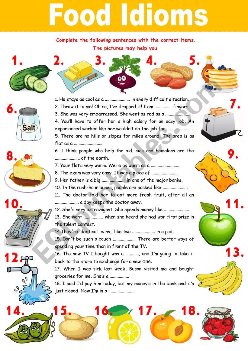 Food Idioms - ESL worksheet by Solnechnaya