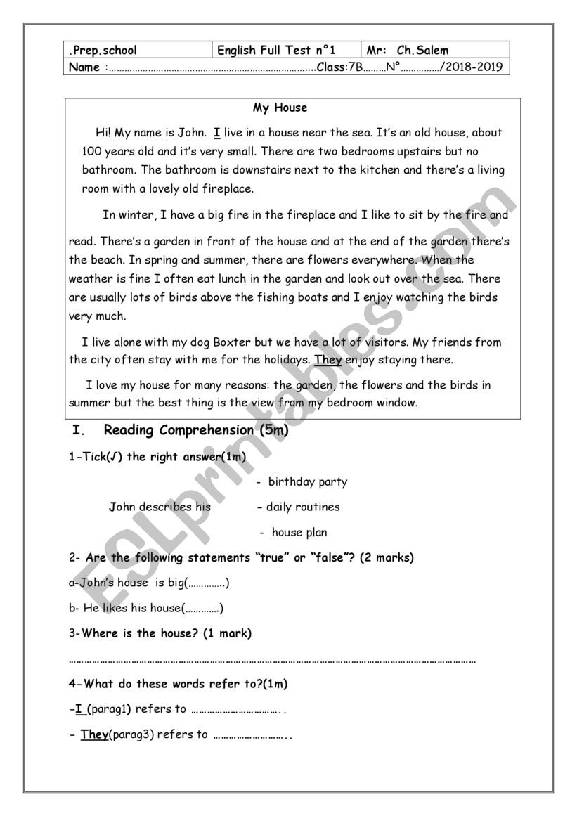 English test  worksheet