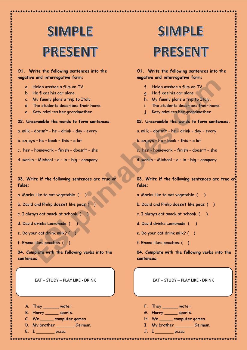 Simple present worksheet