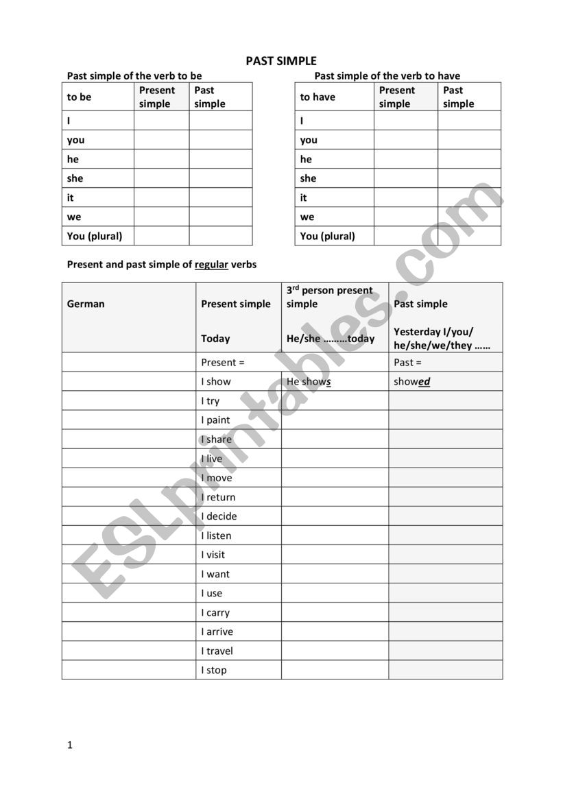 Past simple Worksheet with key