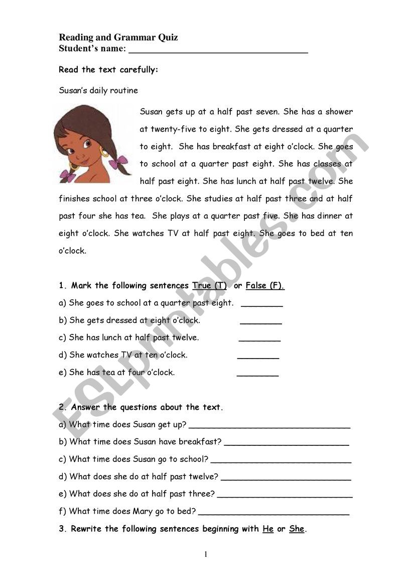 Describing Routines worksheet