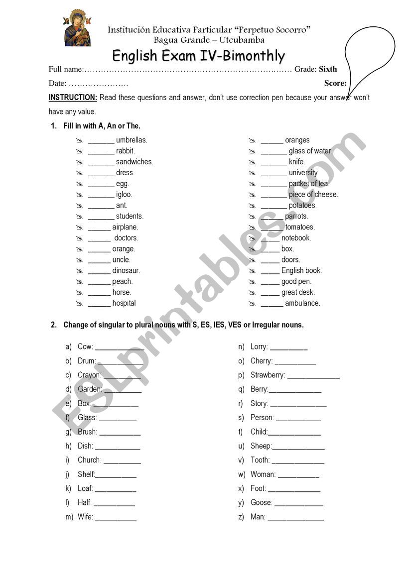 ENGLISH EXAM worksheet