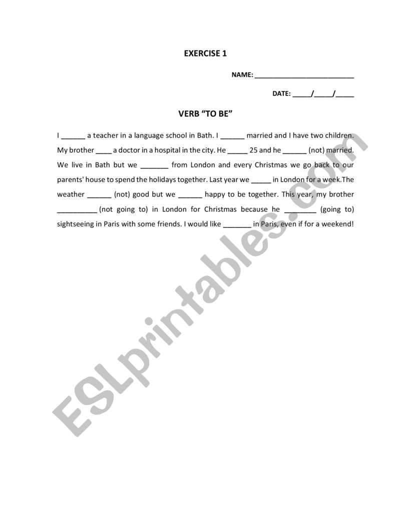 VERB TO BE worksheet