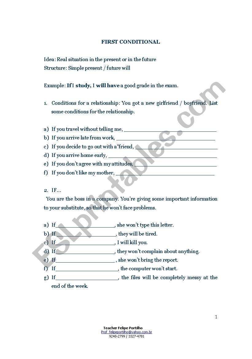 First and Second Conditionals worksheet