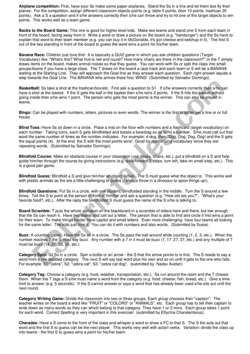 Children Games Esl Worksheet By Noblesoldier