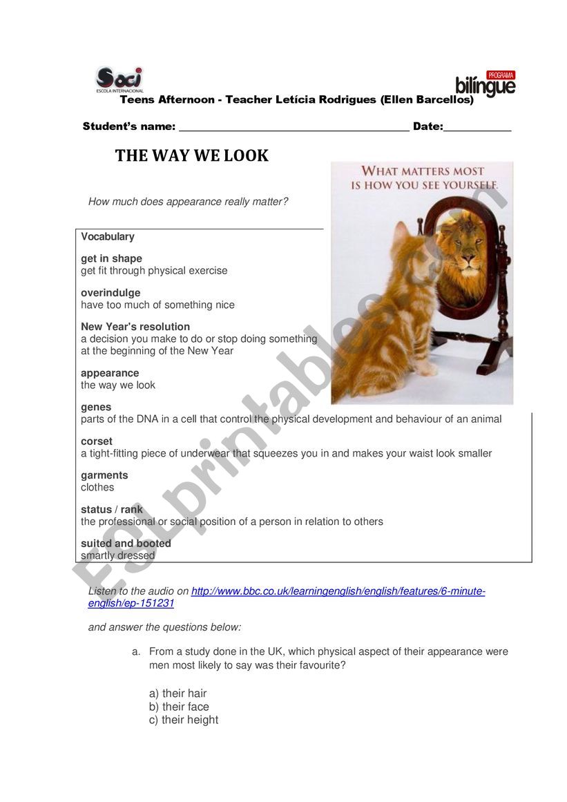 The way we look worksheet