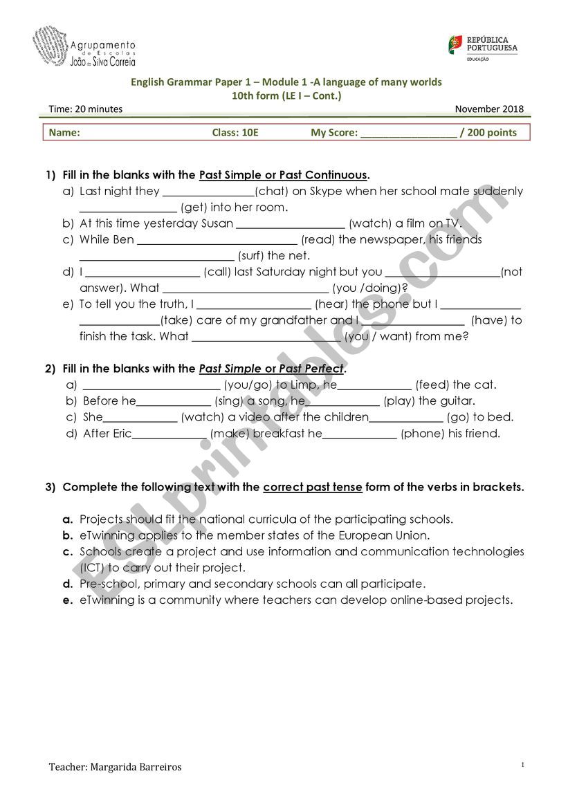 Grammar paper worksheet