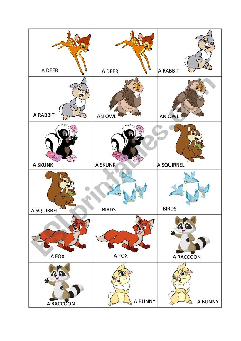 Bambi memory game worksheet