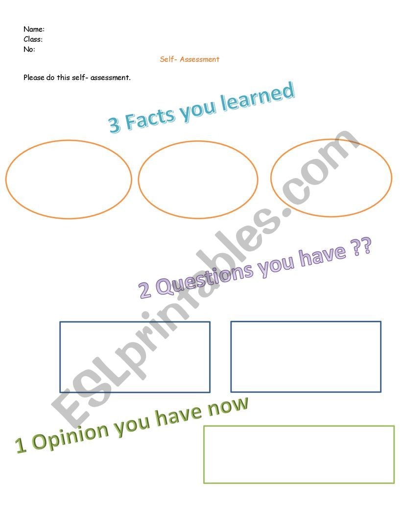 Self assessment worksheet