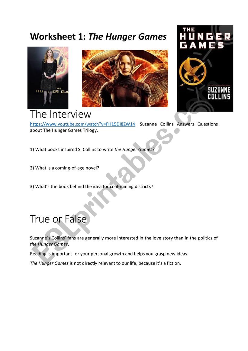 Hunger Games worksheet  worksheet