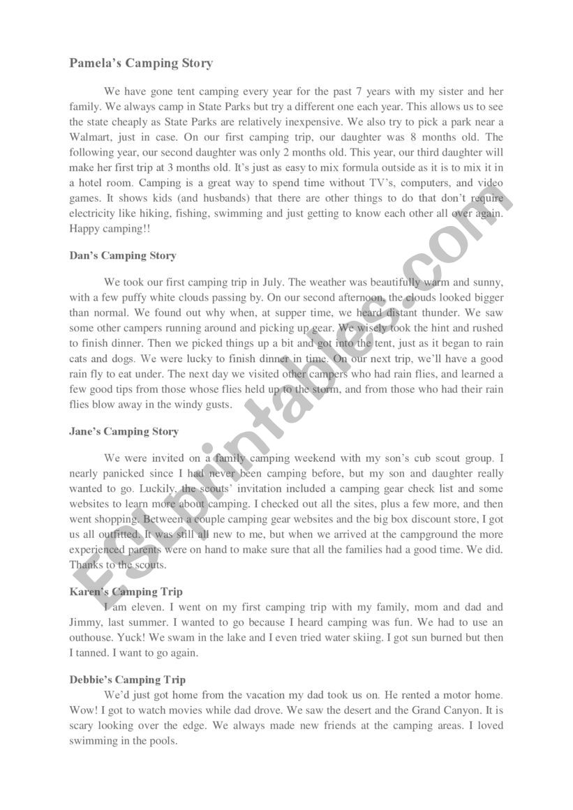 Reading worksheet