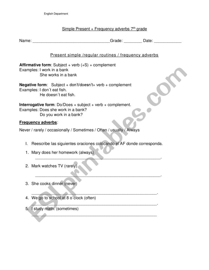 Simple present worksheet