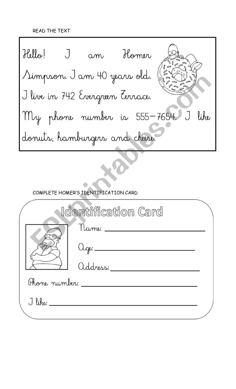 Personal information worksheet