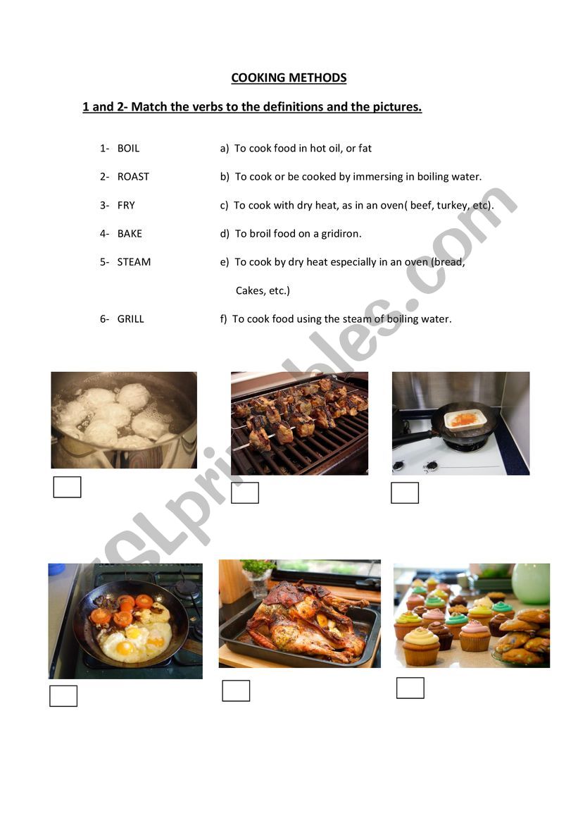 Cooking Methods and Verbs worksheet