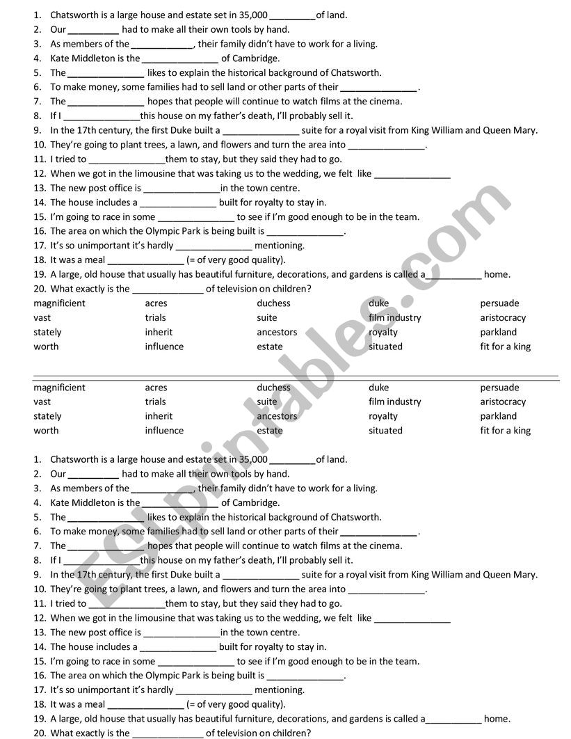 Headway Pre-intermediate 4th-Living in a stately home, vocabulary