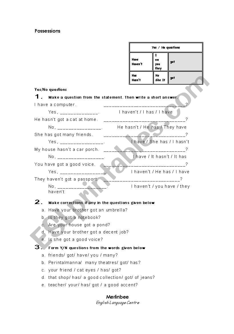 Asking Yes or No Questions - Possessions