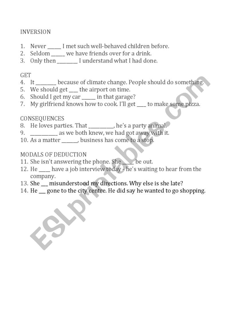 B1 grammar worksheet