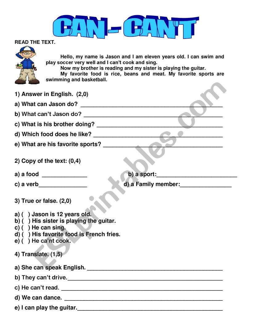 Can - Cant worksheet