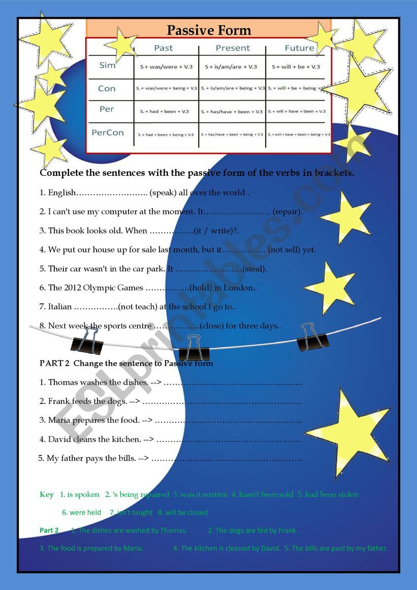 passive worksheet