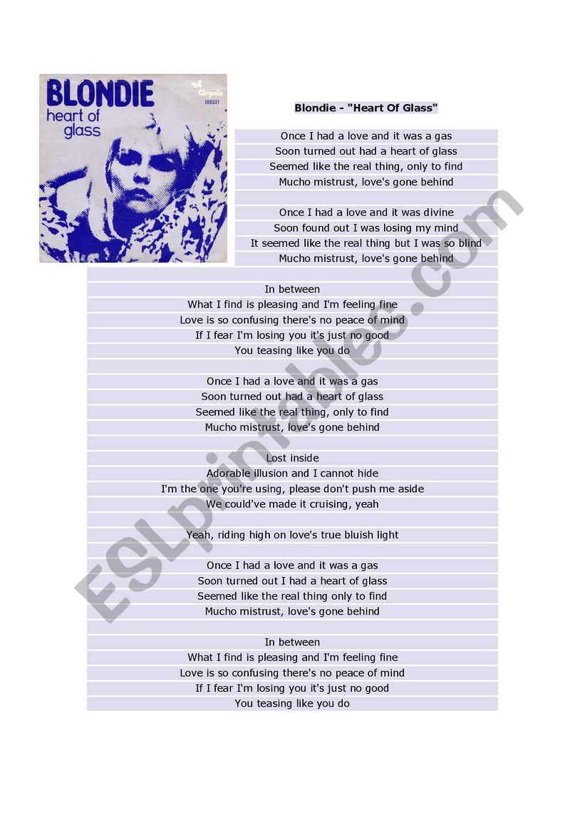 Blondie - Heart of glass worksheet