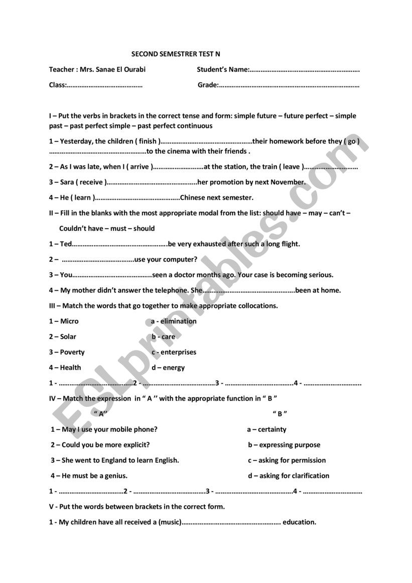 Grammar Test worksheet