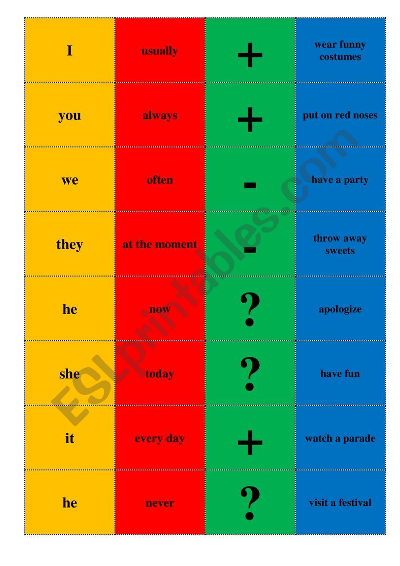 Present simple and Present Continuous (make up sentences)