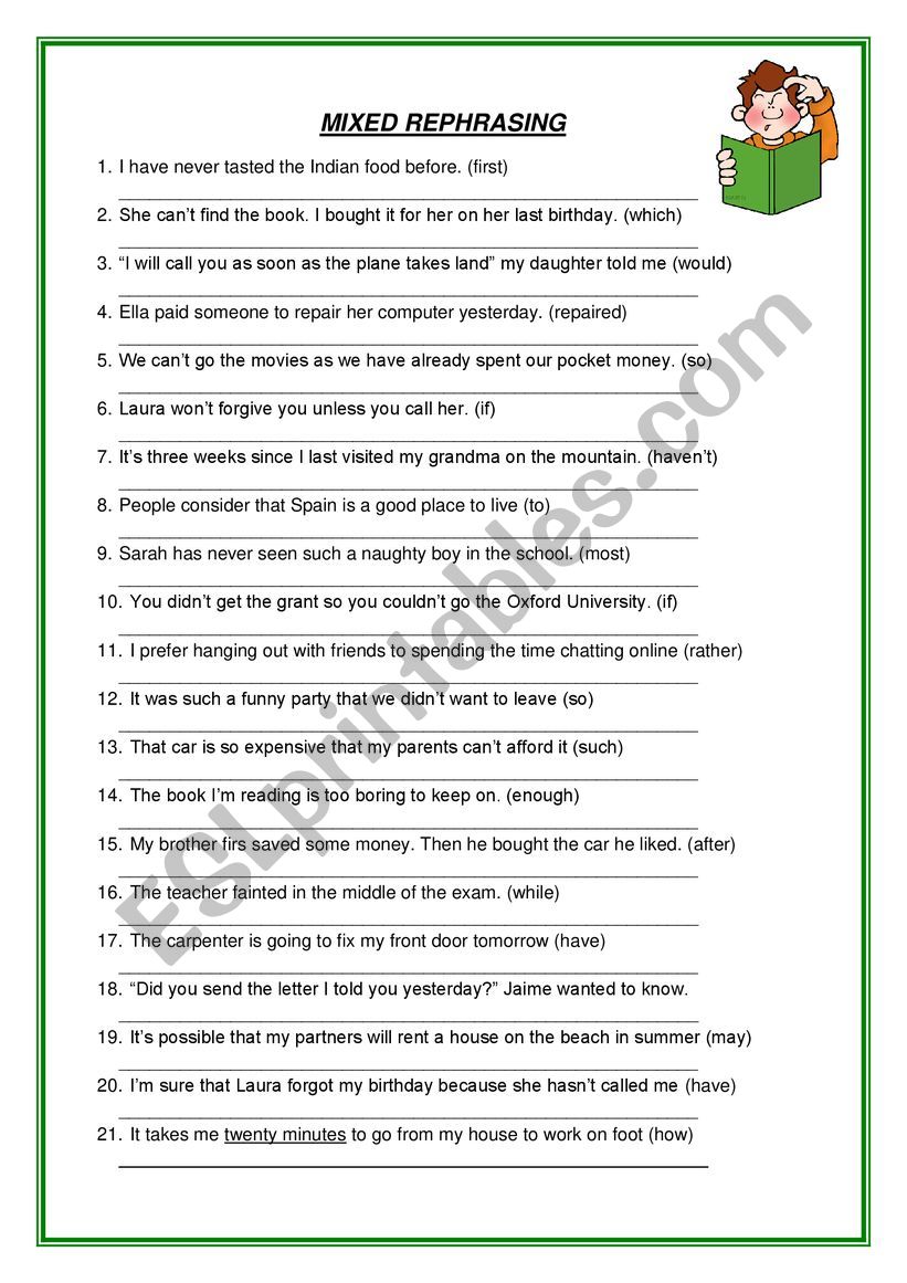 MIXED REPHRASINGS worksheet