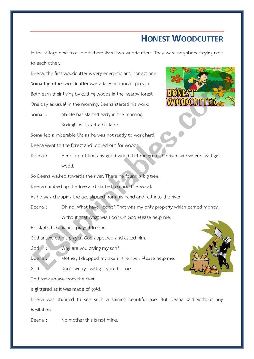 Honest Woodcutter worksheet