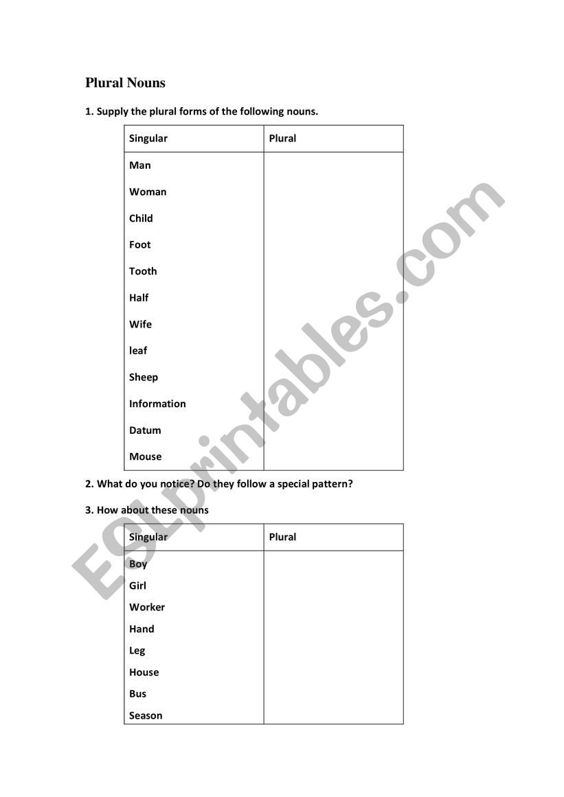 Plural Nouns worksheet