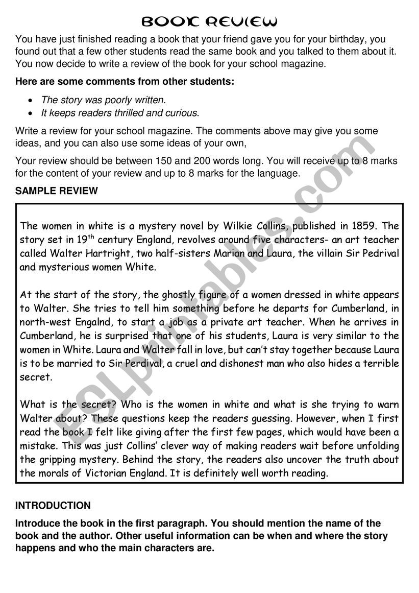 BOOK REVIEW INTRODUCTION worksheet