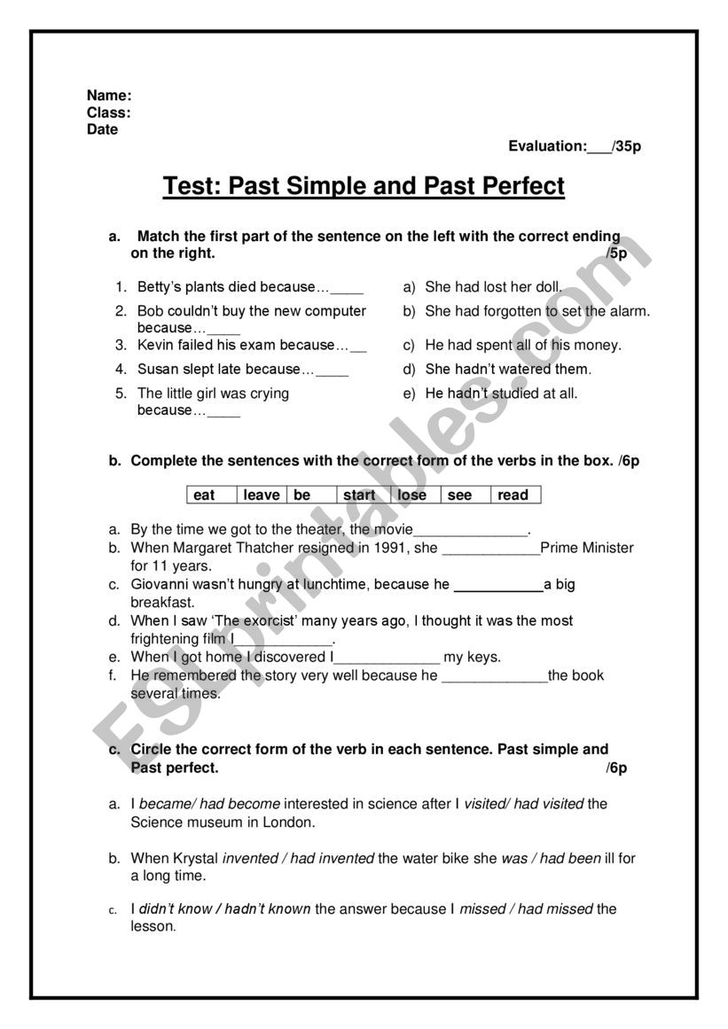 Test past simple and past perfect