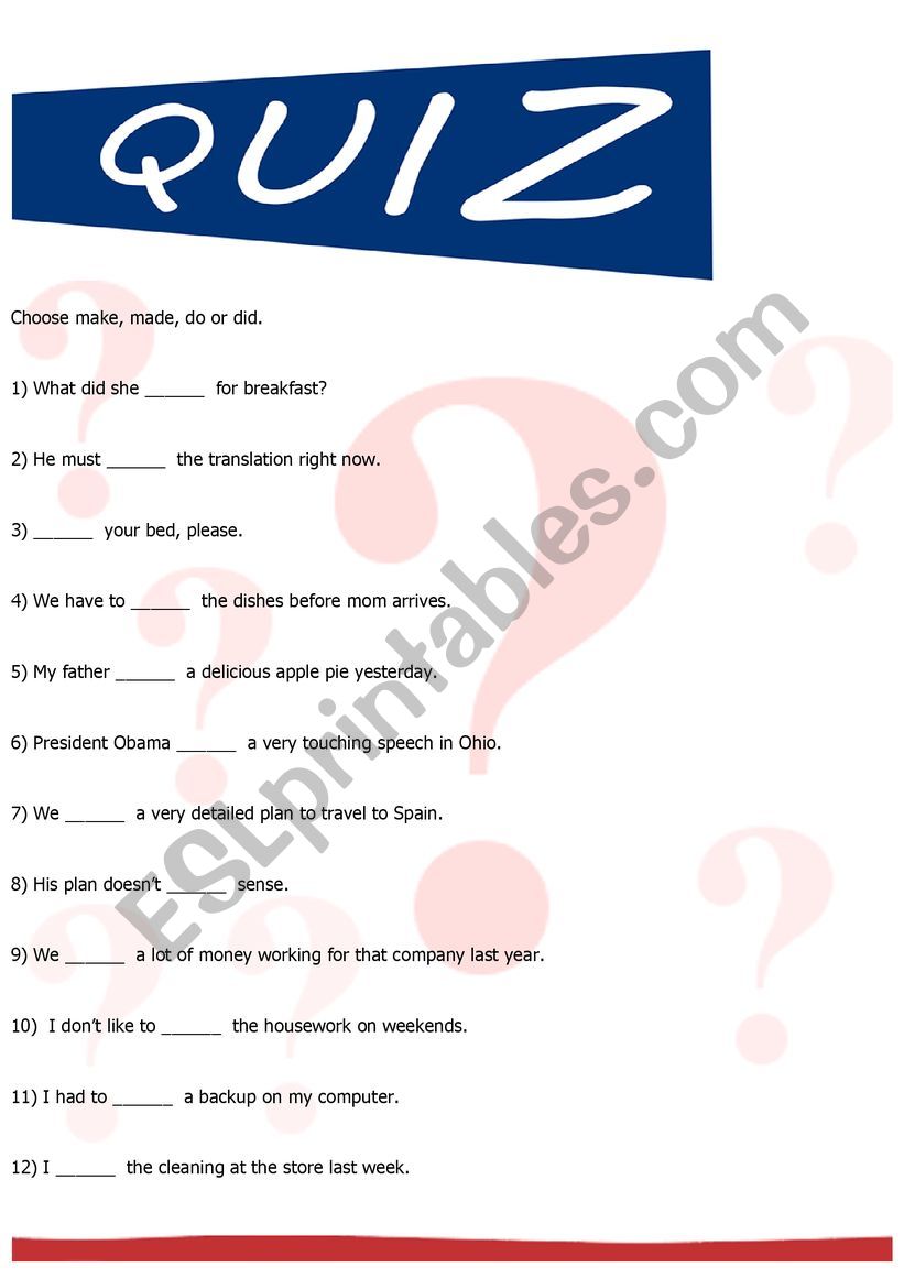 Make or Do worksheet