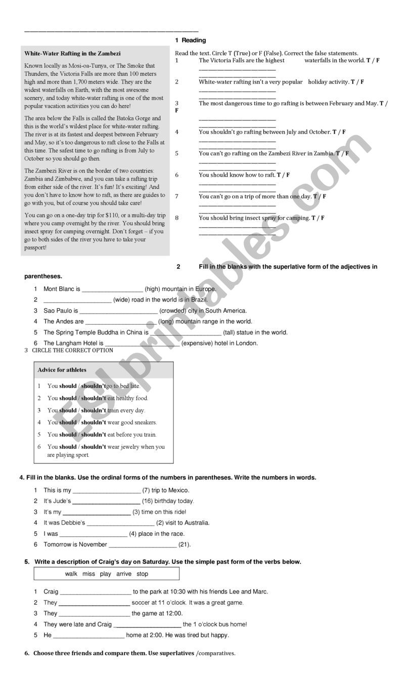 tests 3rd juniors worksheet