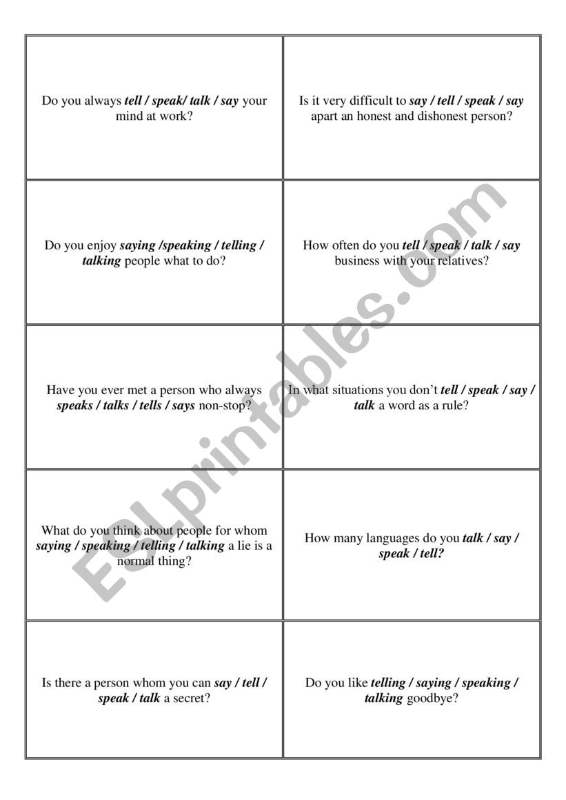 Say / Tell / Talk / Speak worksheet