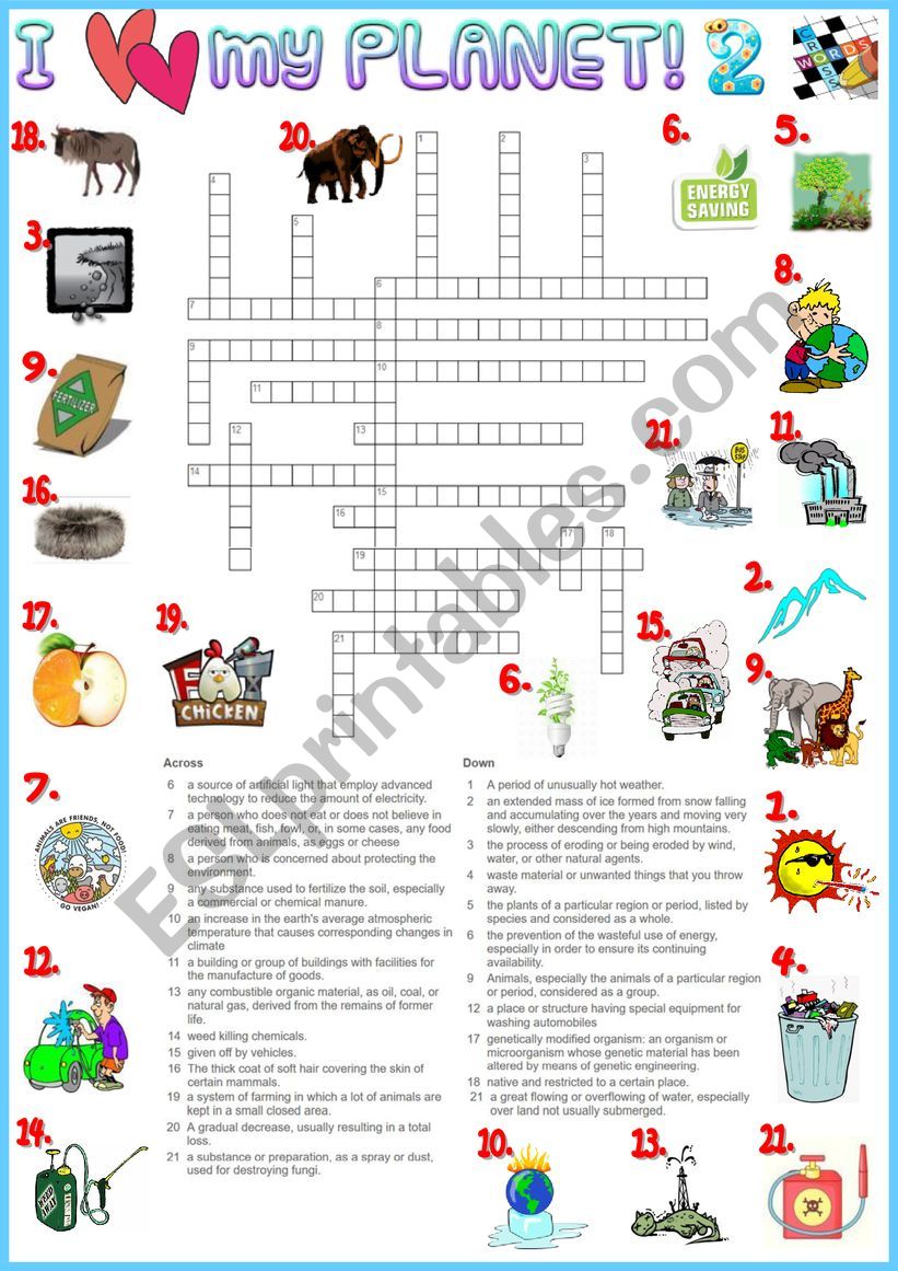 I love my planet 2 crossword - environmental vocabulary + KEY