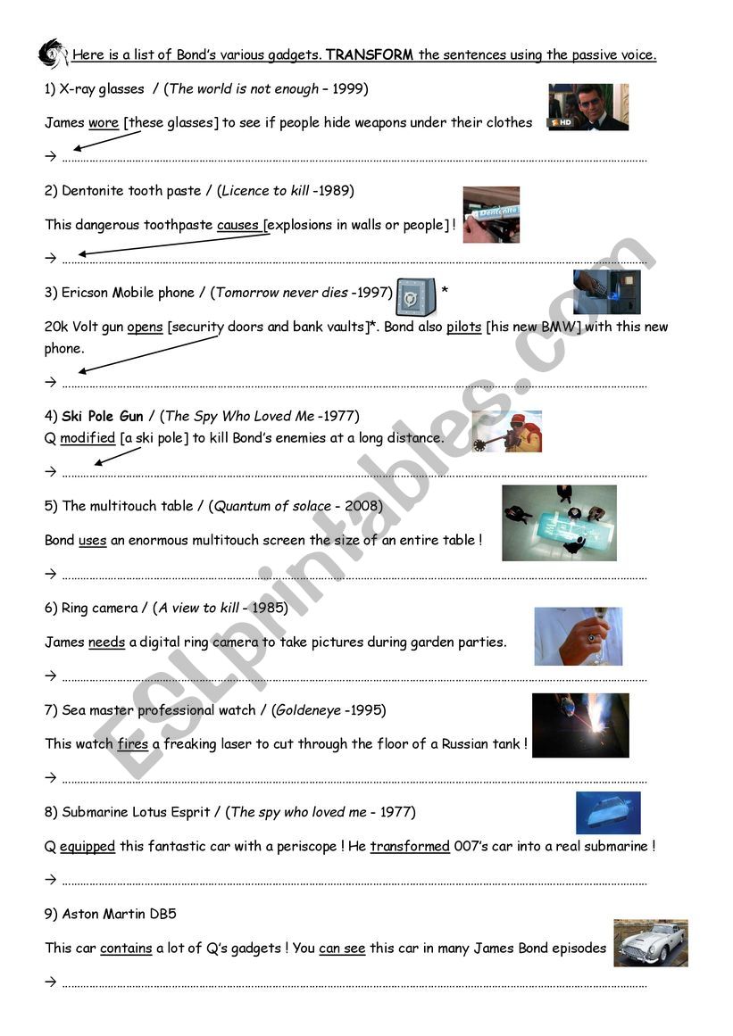 007 gadgets passive voice worksheet