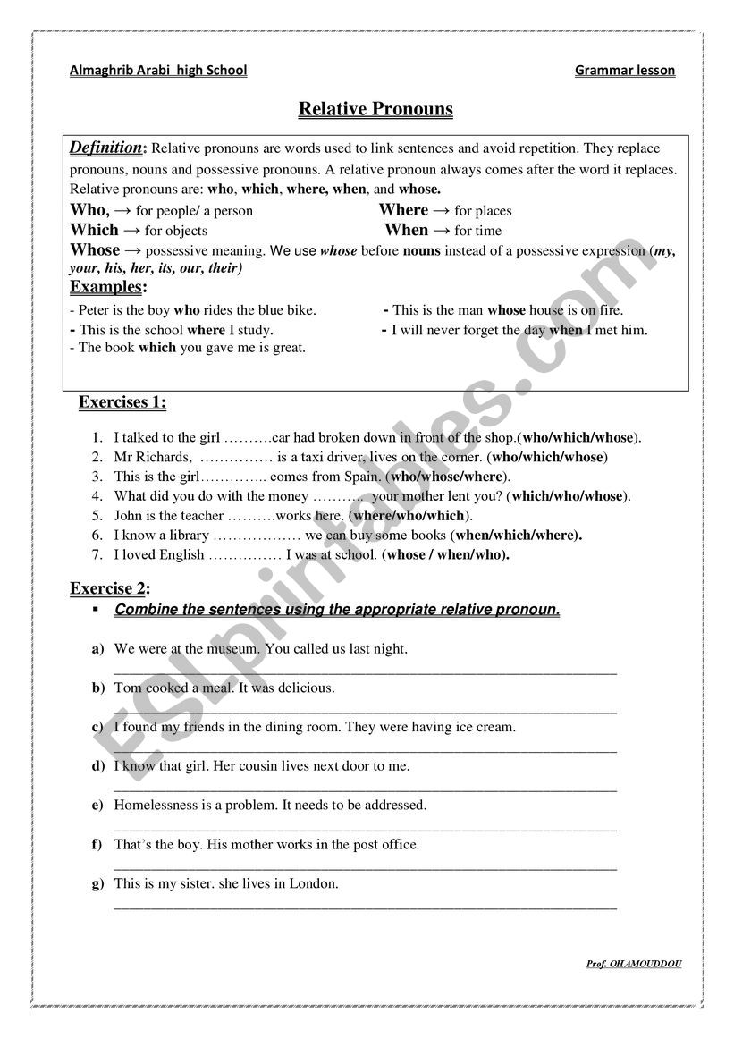 Relative pronouns  worksheet