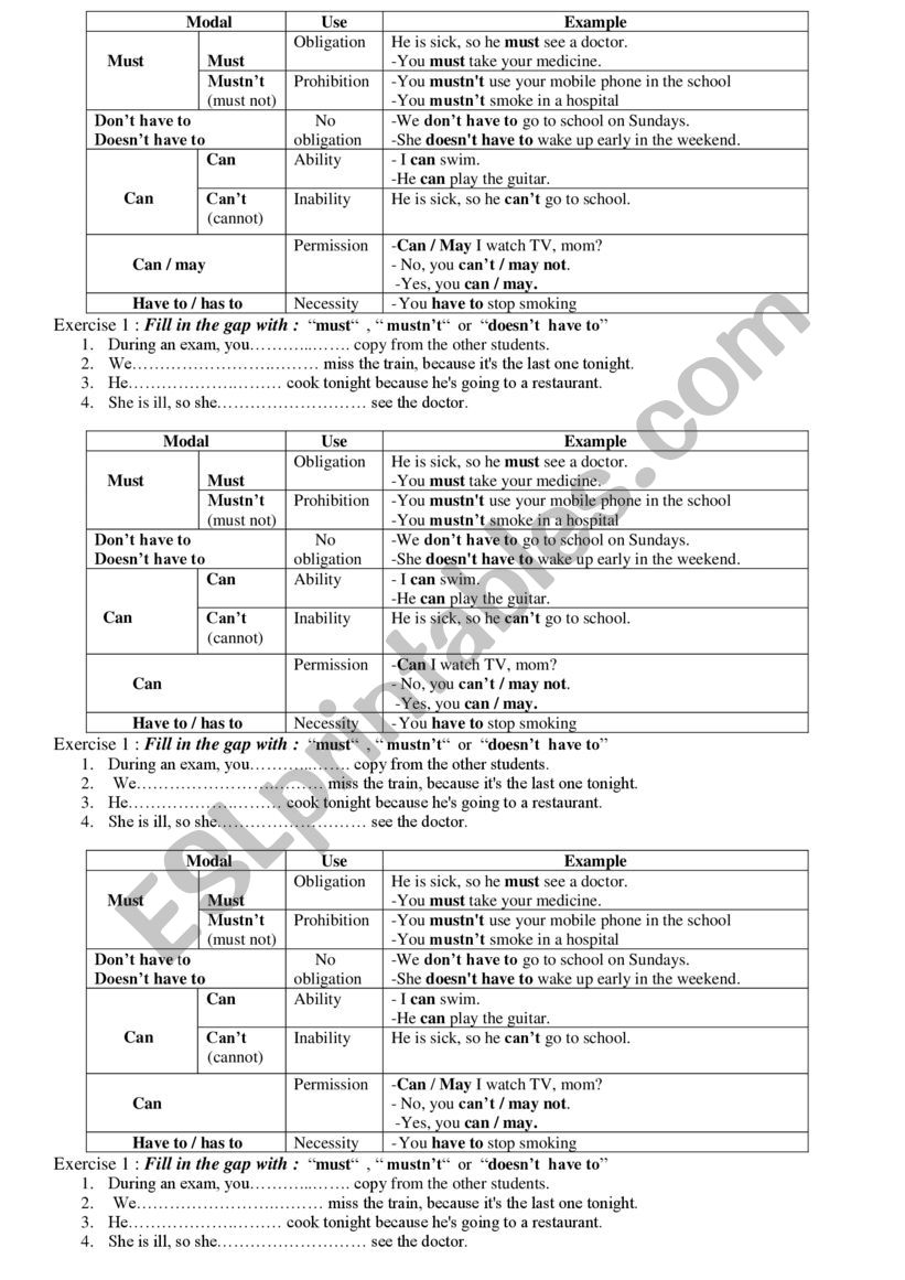 Modal verbs worksheet