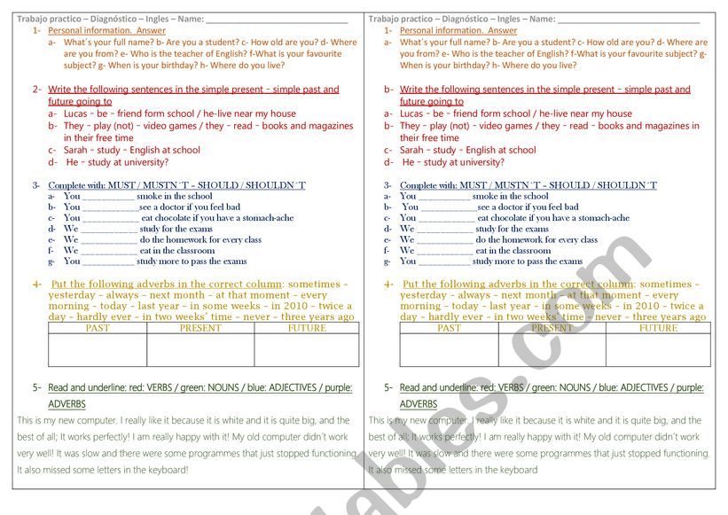 Revision worksheet