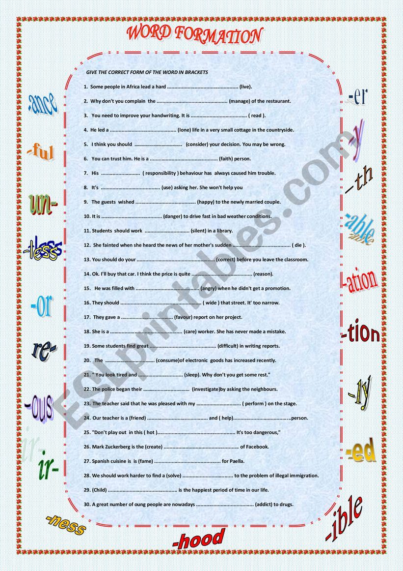 WORD FORMATION : PREFIXES AND SUFFIXES