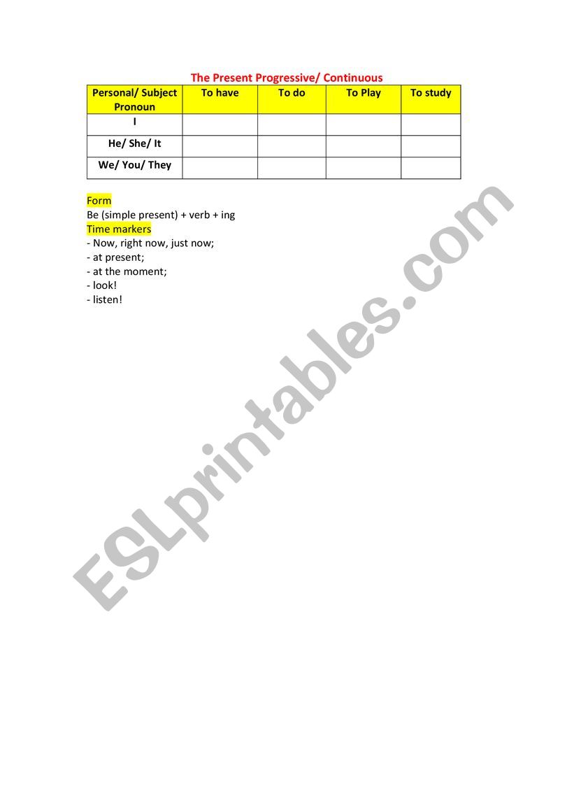 Present Progressive worksheet
